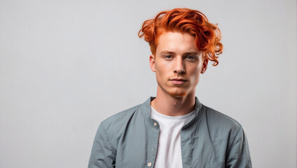young man model with red hair isolated on white background