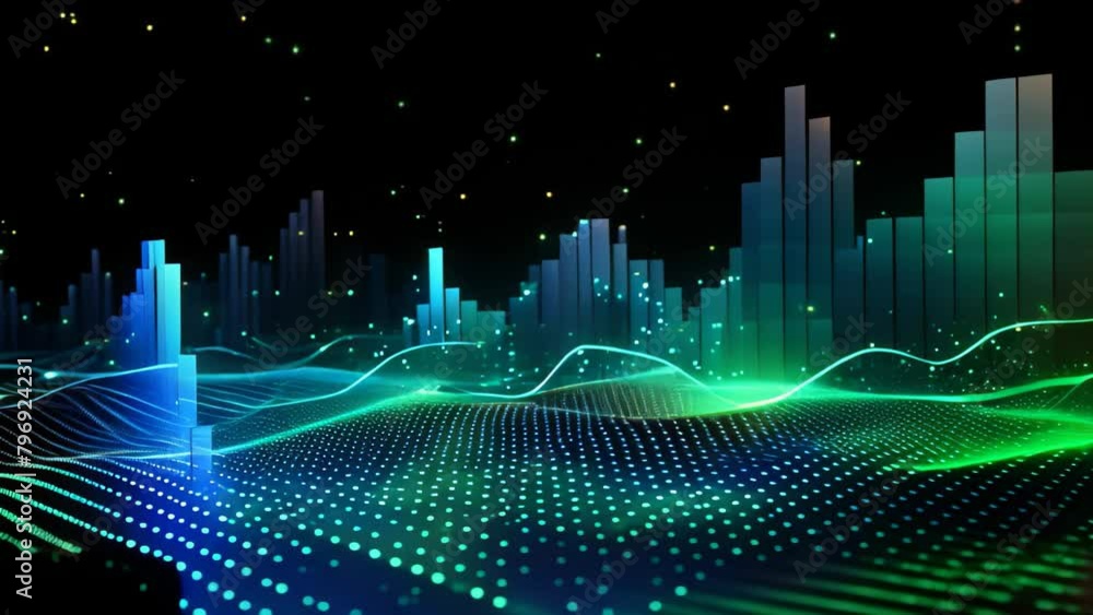 Poster futuristic digital city background with glowing particles. vector illustration, modern technology wa