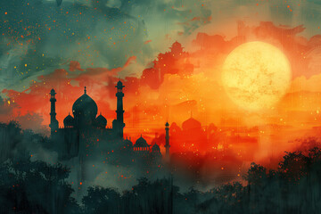 Muharram Greeting Card Background, Generative AI