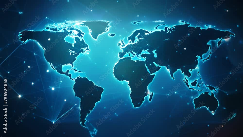 Poster abstract polygonal world map on dark blue background. global network connection concept, polygon wor
