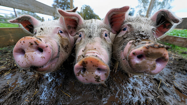 Three pigs in mud
