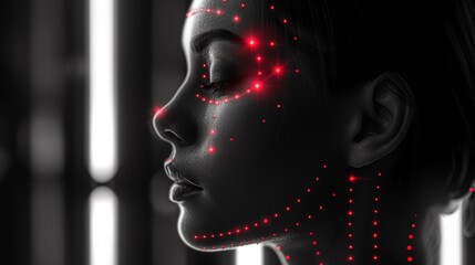 A woman with red dots on her face, AI