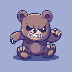 Angry bear flat style cartoon vector illustration