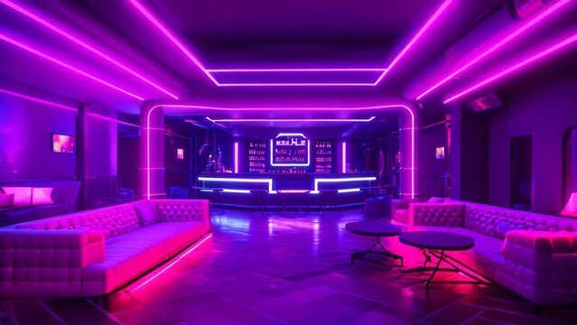 Interior of a night club with neon lights, 3d render, Stylish nightclub with neon spotlights