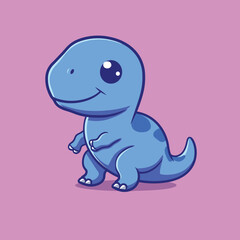 Naklejka premium Cute blue dinosaur simple flat style vector illustration