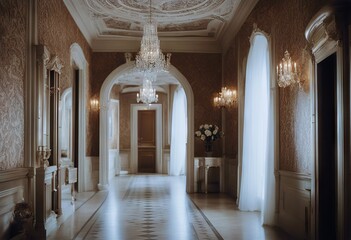 corridor rooms interior stucco mansion patterned walls antique luxury baroque home wallpaper hall vintage