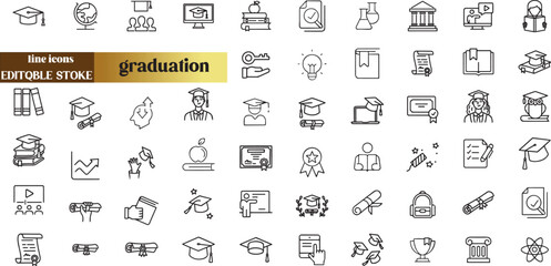 Collection d'icônes de ligne d'éducation. Barrage modifiable. 
