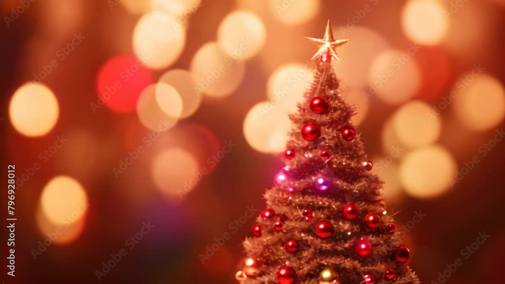 Poster christmas tree on bokeh background. christmas and new year concept, christmas tree with ornament and