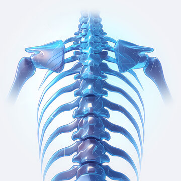 3D Rendered Spinal Column - Blue Color - Detailed Human Body Structure