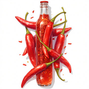 Experience the heat with a bottle filled with red chili peppers. This image captures the essence of spicy cuisine and vibrant flavors.