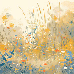 Enchanting Meadow Scene with Floral Splendor and Prairie Charm