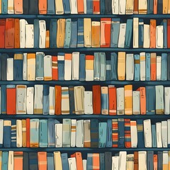 Seamless pattern background illustration made of colorful books like a bookcase
