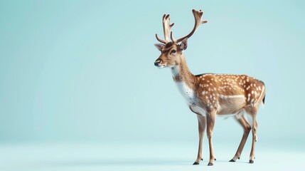 A majestic deer stands in a field of green grass. The sun is shining brightly, and the deer's coat is gleaming. - Powered by Adobe