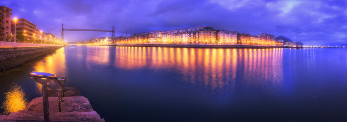 panoramic view from Las Arenas, Getxo, La Ria, the Hanging Bridge, Portugalete and Santurce just...