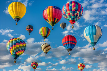 A cluster of colorful hot air balloons soaring high in the sky