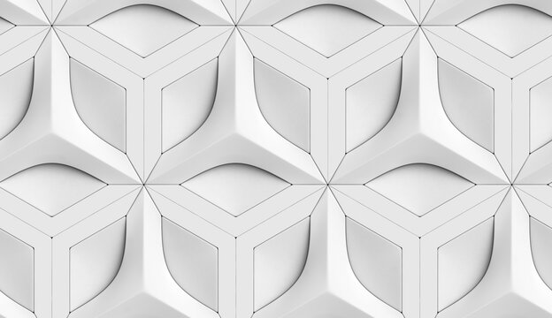 Geometric abstract white 3D wall panel background