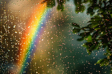 Resilience revealed. A rainbow amidst raindrops - obrazy, fototapety, plakaty