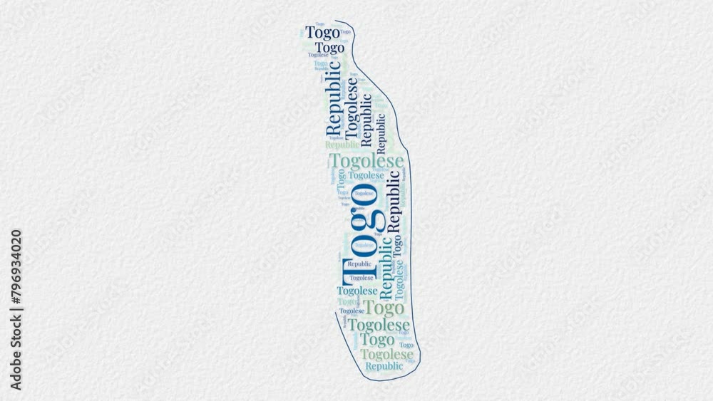 Poster togo logo animation. togo boundary word cloud animation. video of country names in multiple language