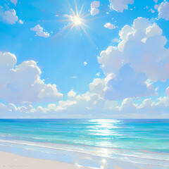 Fototapeta na wymiar Vibrant Sunrise Over the Blue Ocean Horizon - Perfect for Travel and Lifestyle Imagery