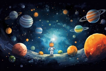 Solar system astronomy astronaut universe. - obrazy, fototapety, plakaty