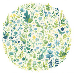 Circular Botanical Art with Stylized Flowers in Pastel Colors for Decorative Prints and Projects