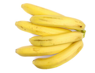 Group yellow bananas isolated on white, top view, 