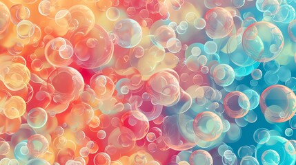 Background with a lot of pastel colored bubbles. The bubbles are of different sizes and have a...