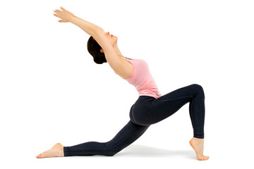 Studio shot of young woman practicing yoga against white background. Yoga concept