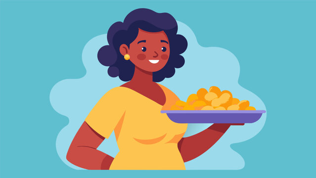A woman proudly holding up a tray of freshly made macaroni and cheese a staple dish at every Juneteenth celebration.. Vector illustration