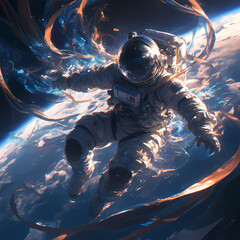A futuristic astronaut embarking on an interstellar journey. - obrazy, fototapety, plakaty