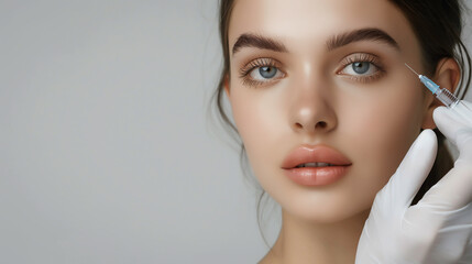 A woman receiving botox injection or filler for facial rejuvenation and  wrinkle reduction, Facial treatments and enhancing beauty.