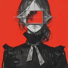 Stylish and Futuristic Illustration Showcasing a Female Model Wearing Red Visor Goggles on her Face