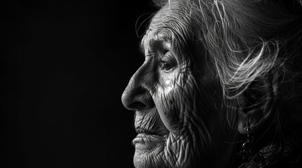 Wisdom in Monochrome: Portrait of an Elderly Woman. Generative AI