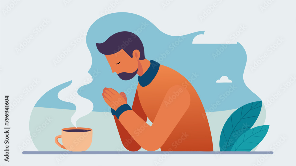 Poster with a gentle bow of his head the man acknowledges the tea and the mindful space it has created for 