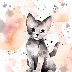 Watercolor cat in soft pastel colors, art illustration