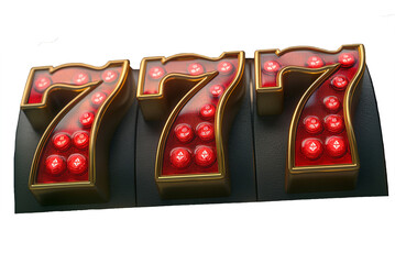 Casino Logo with red sevens. Jackpot. Lucky seven 777. Ai generated. Colorful PNG illustration.