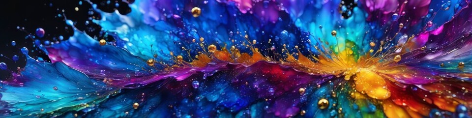 Colorful colorful spirit ink painting abstract background with gold splashes. Modern illustration for web design, banner design, interior design, fabric.	