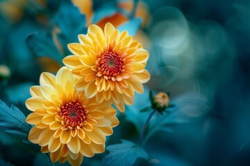 Obraz premium Vibrant yellow dahlia flowers in a garden