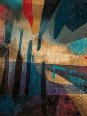 Fototapeta premium Abstract vintage-style background or printable colorfull painting, intricate geometric shapes for interior design, retro design oil painting, Generative Ai
