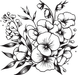 vector illustration bouquet of Sweet pea , sketch art beautiful Sweet pea flower tattoo, coloring page for adults, botanical madagascar periwinkle drawing, purple periwinkle drawing