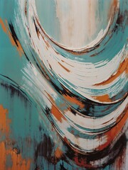 Abstract vintage-style background or printable painting, cyan and orange brush strokes, intricate geometric shapes for interior design, retro design oil painting, Generative Ai