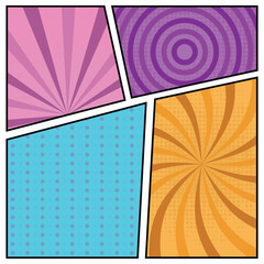 Square cartoon comic background set colorful vector
