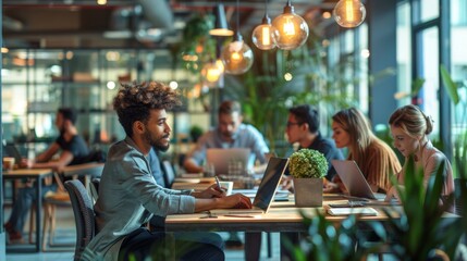 Diverse professionals collaborating in a modern office setting