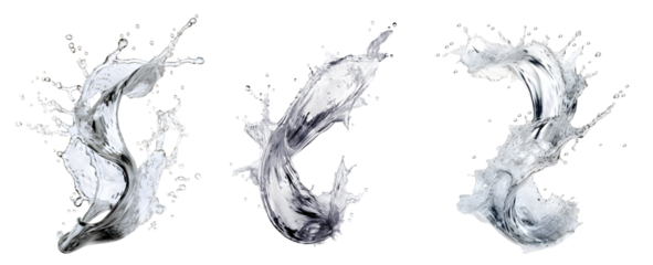 White water Spiral liquid splash swirl wave on transparent background cutout, PNG file. Many assorted different design. Mockup template for artwork graphic design
