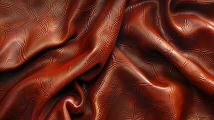 Red crumpled genuine leather close-up. Soft focus. 3d rendering.