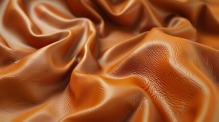 High resolution 3d render of orange crumpled genuine leather with detailed realistic texture.