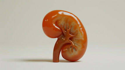 A 3D rendering of a human kidney. The kidney is orange and находится on a white background. The kidney is about 5 inches long and 3 inches wide.