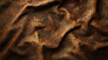 brown crumpled genuine leather texture close up