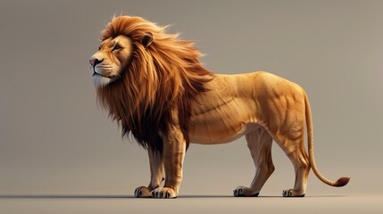 The image shows a majestic lion in full glory, standing tall and proud.