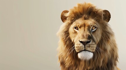 A majestic lion with a golden mane stares into the distance, its eyes filled with wisdom and strength.